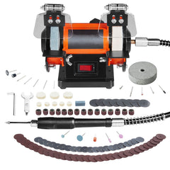 Jewelry Polisher, Bench Grinder Polishing & Buffing Machine, 3590RPM Bench Lathe Polisher with 1 Wool Wheel & 1 Abrasive Fiber Wheel & 1 Grinding Wheel & 100pcs Tools
