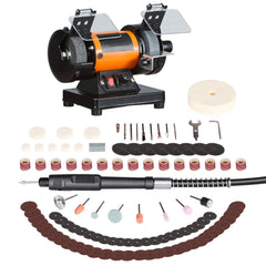 Bench Buffer Polisher, 8300-10600 RPM Adjustable Speed, Polishing & Buffing Machine with Grinding, Fiber, and Wool Wheels, 100-Piece Accessory Kit, for Jewelry, Wood, Metal, Raw Stone, Jade DIY