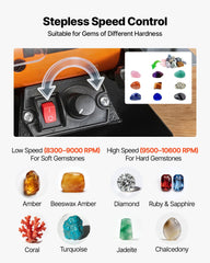 Bench Buffer Polisher, 8300-10600 RPM Adjustable Speed, Polishing & Buffing Machine with Grinding, Fiber, and Wool Wheels, 100-Piece Accessory Kit, for Jewelry, Wood, Metal, Raw Stone, Jade DIY