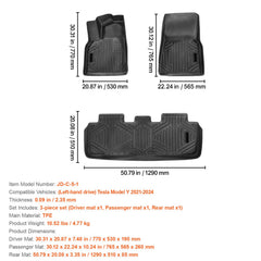 Automotive Floor Mats Fits for Tesla Model Y 2021-2024 3 pcs TPE Liners