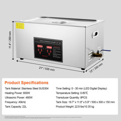22L Ultrasonic Cleaner with Timer Heating Machine Digital Sonic Cleaner
