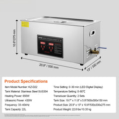 22L Ultrasonic Cleaner with Timer Heating Machine Digital Sonic Cleaner