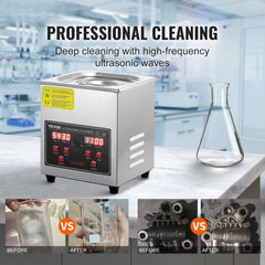Ultrasonic Cleaner with Digital Timer & Heater, Professional Ultra Sonic Jewelry Cleaner, Stainless Steel Heated Cleaning Machine for Glasses Watch Rings Small Parts Circuit Board (2L)