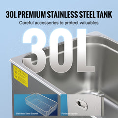 Ultrasonic Cleaner with Digital Timer & Heater, Professional Ultra Sonic Jewelry Cleaner, Stainless Steel Heated Cleaning Machine for Glasses Watch Rings Small Parts Circuit Board (30L)