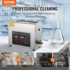Ultrasonic Cleaner with Digital Timer & Heater, Professional Ultra Sonic Jewelry Cleaner, Stainless Steel Heated Cleaning Machine for Glasses Watch Rings Small Parts Circuit Board (6L)