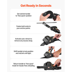 Retractable Ratchet Straps, 50.8 mm x 3 m, Tie Down Straps with S Hooks, 1375 kg Break Strength, 2 Soft Loops, Tie Down Ratcheting for Moving, Trailers, Motorcycles, Kayaks, Car Roof, 2 Pack
