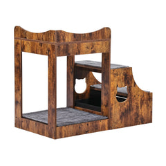 Pet Bunk Bed with Stairs Dog/Cat Window Perch with Storage Indoor Brown