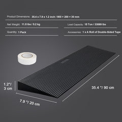 3 cm Rise Cuttable Threshold Ramp for Sweeping Robot, 90 cm Wide Natural Rubber Wheelchair Ramp, Non-Slip Solid Rubber Ramp with Double-Sided Tape for Doorways, Driveways, Bathroom, Smooth Tile
