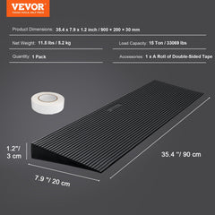 3 cm Rise Cuttable Threshold Ramp for Sweeping Robot, 90 cm Wide Natural Rubber Wheelchair Ramp, Non-Slip Solid Rubber Ramp with Double-Sided Tape for Doorways, Driveways, Bathroom, Smooth Tile