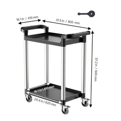 Utility Cart, 300 lbs Load Capacity, 2-tier Utility Plastic Cart with 360° Swivel Wheels (2 with Brakes), 24.4 x 16.1-inch Food Service Cart for Warehouse, Office, Home, Restaurant, Kitchen