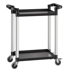 Utility Cart, 300 lbs Load Capacity, 2-tier Utility Plastic Cart with 360° Swivel Wheels (2 with Brakes), 24.4 x 16.1-inch Food Service Cart for Warehouse, Office, Home, Restaurant, Kitchen