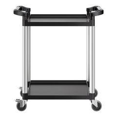 Utility Cart, 300 lbs Load Capacity, 2-tier Utility Plastic Cart with 360° Swivel Wheels (2 with Brakes), 24.4 x 16.1-inch Food Service Cart for Warehouse, Office, Home, Restaurant, Kitchen