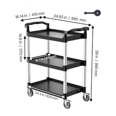 Utility Cart, 300 lbs Load Capacity, 3-tier Utility Plastic Cart with 360° Swivel Wheels (2 with Brakes), 24.4 x 16.1-inch Food Service Cart for Warehouse, Office, Home, Restaurant, Kitchen