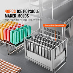 Commercial Popsicle Moulds, 40PCS Round-Head Ice Pop Moulds with Double Slot, Stainless Steel Ice Lolly Popsicle Moulds, Ice Cream Maker Mould Holder with 50PCS Popsicle Sticks & Bags