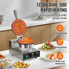 Electric Ice Cream Cone Maker, Commercial 1230W Waffle Cone Machine, Non-Stick Stainless Steel Egg Roll Mold, with Temperature and Time Control, Handle, for Restaurant Bakery Snack Bar Family