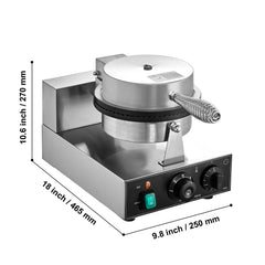 Electric Ice Cream Cone Maker, Commercial 1230W Waffle Cone Machine, Non-Stick Stainless Steel Egg Roll Mold, with Temperature and Time Control, Handle, for Restaurant Bakery Snack Bar Family