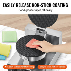 Electric Ice Cream Cone Maker, Commercial 1230W Waffle Cone Machine, Non-Stick Stainless Steel Egg Roll Mold, with Temperature and Time Control, Handle, for Restaurant Bakery Snack Bar Family