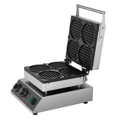 Commercial Waffle Maker, 4PCS Round Waffle Baker Machine,1750W Non-Stick Stainless Steel Belgian Waffle Iron with Temperature and Time Control, for Restaurant Bakery Snack Bar Family