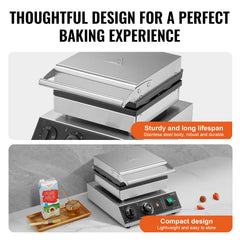 Commercial Waffle Maker, 4PCS Round Waffle Baker Machine,1750W Non-Stick Stainless Steel Belgian Waffle Iron with Temperature and Time Control, for Restaurant Bakery Snack Bar Family