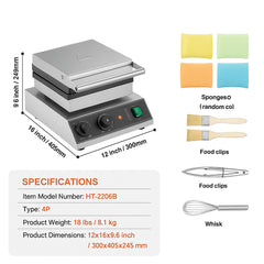 Commercial Waffle Maker, 4PCS Round Waffle Baker Machine,1750W Non-Stick Stainless Steel Belgian Waffle Iron with Temperature and Time Control, for Restaurant Bakery Snack Bar Family