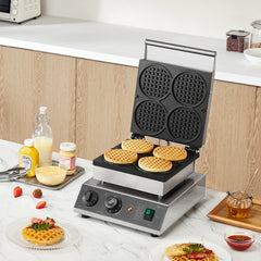 Commercial Waffle Maker, 4PCS Round Waffle Baker Machine,1750W Non-Stick Stainless Steel Belgian Waffle Iron with Temperature and Time Control, for Restaurant Bakery Snack Bar Family