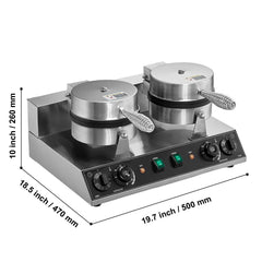 Commercial Waffle Maker, Dual-Head Round Waffle Baker Machine, 2460W Non-Stick Stainless Steel Belgian Waffle Iron with Temp and Time Control, Handle, for Restaurant Bakery Snack Bar Family