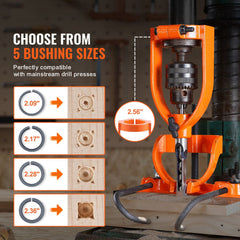 Mortising Attachment for Drill Press, 4 Model Drills Square Hole Chisel Set, Bench Drill Locator Set Mortise and Tenon Tools with 5 Bushings, for Woodworking Mortising Tenoning Drilling Machine
