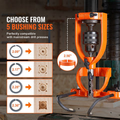 Mortising Attachment for Drill Press, 4 Model Drills Square Hole Chisel Set, Bench Drill Locator Set Mortise and Tenon Tools with 5 Bushings, for Woodworking Mortising Tenoning Drilling Machine