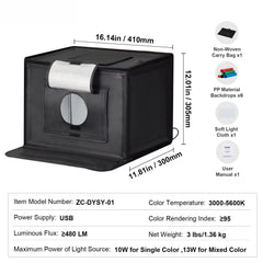 Photo Studio Light Box 3000-5600K Adjustable 3 Color Temperatures,41 x 30 x 30.5cm