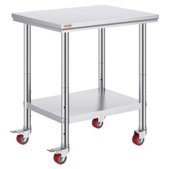 Stainless Steel Work Table with Wheels 24 x 30 Prep Table with casters Heavy Duty Work Table for Commercial Kitchen Restaurant Business (24 x 30 x 33.8 Inch)