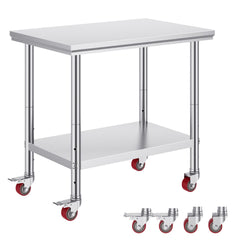 Stainless Steel Work Table 36x24 Inch with 4 Wheels Commercial Food Prep Worktable with Casters Heavy Duty Work Table for Commercial Kitchen Restaurant