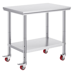 Stainless Steel Work Table 36x24 Inch with 4 Wheels Commercial Food Prep Worktable with Casters Heavy Duty Work Table for Commercial Kitchen Restaurant