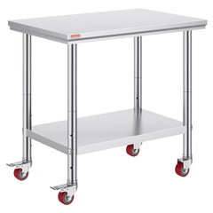 Stainless Steel Work Table 36x24 Inch with 4 Wheels Commercial Food Prep Worktable with Casters Heavy Duty Work Table for Commercial Kitchen Restaurant