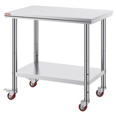 Stainless Steel Work Table 36x24 Inch with 4 Wheels Commercial Food Prep Worktable with Casters Heavy Duty Work Table for Commercial Kitchen Restaurant