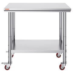 Stainless Steel Work Table 36x24 Inch with 4 Wheels Commercial Food Prep Worktable with Casters Heavy Duty Work Table for Commercial Kitchen Restaurant