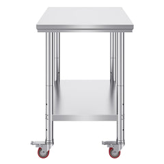 Stainless Steel Work Table 36x24 Inch with 4 Wheels Commercial Food Prep Worktable with Casters Heavy Duty Work Table for Commercial Kitchen Restaurant