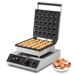 Mini Dutch Pancake Maker, 25PCS 43mm Diameter Dorayaki Baker Machine, 1700W Commercial Electric Poffertjes Grill, Non-stick Stainless Steel, Temp & Time Control, for Home Kitchen Restaurant