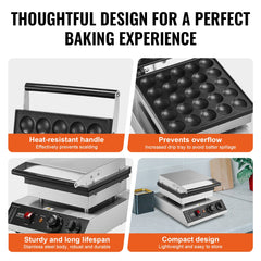 Mini Dutch Pancake Maker, 25PCS 43mm Diameter Dorayaki Baker Machine, 1700W Commercial Electric Poffertjes Grill, Non-stick Stainless Steel, Temp & Time Control, for Home Kitchen Restaurant