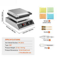 Mini Dutch Pancake Maker, 25PCS 43mm Diameter Dorayaki Baker Machine, 1700W Commercial Electric Poffertjes Grill, Non-stick Stainless Steel, Temp & Time Control, for Home Kitchen Restaurant