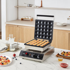 Mini Dutch Pancake Maker, 25PCS 43mm Diameter Dorayaki Baker Machine, 1700W Commercial Electric Poffertjes Grill, Non-stick Stainless Steel, Temp & Time Control, for Home Kitchen Restaurant