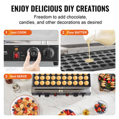 Mini Dutch Pancake Maker, 50PCS 43mm Diameter Dorayaki Baker Machine, 1700W Commercial Electric Poffertjes Grill, Non-stick Stainless Steel, Dual Temp & Time Control, for Home Kitchen Restaurant