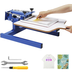Screen Printing Machine, 1 Color 1 Station Silk Screen Printing Press, 21.2x17.7in / 54x45cm Screen Printing Press, Double-layer Positioning Pallet, Adjustable Tension for T-shirt DIY Printing