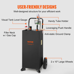 114L Gas Caddy, Fuel Storage Tank with Wheels, Portable Fuel Caddy with Manuel Transfer Pump, Gasoline Diesel Fuel Container for Cars, Lawn Mowers, ATVs, Boats, More, Black