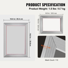 Screen Printing Kit, 2 Pieces Aluminum Silk Screen Printing Frames20.3 x 25.4/25.4 x 35.6cm 110 Count Mesh, 2 Tapes and Screen Printing Squeegees and Transparency Films for T-shirts DIY
