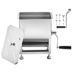 Manual Meat Mixer, 10L Fixed Tank Meat Processing Equipment(Mixing Maximum 15LBS for Meat), Stainless Steel Meat Mixer, Sausage Mixer Machine with Lid and Handle, Ground Beef Hand Mixer