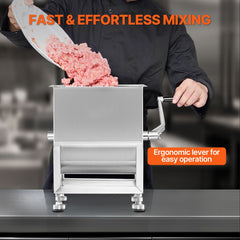 Manual Meat Mixer, 10L Fixed Tank Meat Processing Equipment(Mixing Maximum 15LBS for Meat), Stainless Steel Meat Mixer, Sausage Mixer Machine with Lid and Handle, Ground Beef Hand Mixer