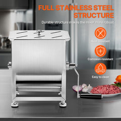 Manual Meat Mixer, 10L Fixed Tank Meat Processing Equipment(Mixing Maximum 15LBS for Meat), Stainless Steel Meat Mixer, Sausage Mixer Machine with Lid and Handle, Ground Beef Hand Mixer