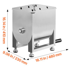 Manual Meat Mixer, 10L Fixed Tank Meat Processing Equipment(Mixing Maximum 15LBS for Meat), Stainless Steel Meat Mixer, Sausage Mixer Machine with Lid and Handle, Ground Beef Hand Mixer