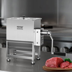 Manual Meat Mixer, 10L Fixed Tank Meat Processing Equipment(Mixing Max 15LBS for Meats), Stainless Steel Sausage Mixer Machine with Lid Handle Gear Reducer, Ground Beef Hand Mixers