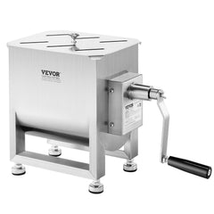 Manual Meat Mixer, 10L Fixed Tank Meat Processing Equipment(Mixing Max 15LBS for Meats), Stainless Steel Sausage Mixer Machine with Lid Handle Gear Reducer, Ground Beef Hand Mixers